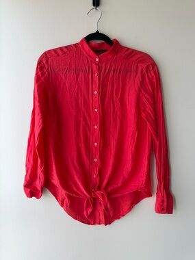 Massimo Dutti 100% Silk Red Tie-Front Blouse